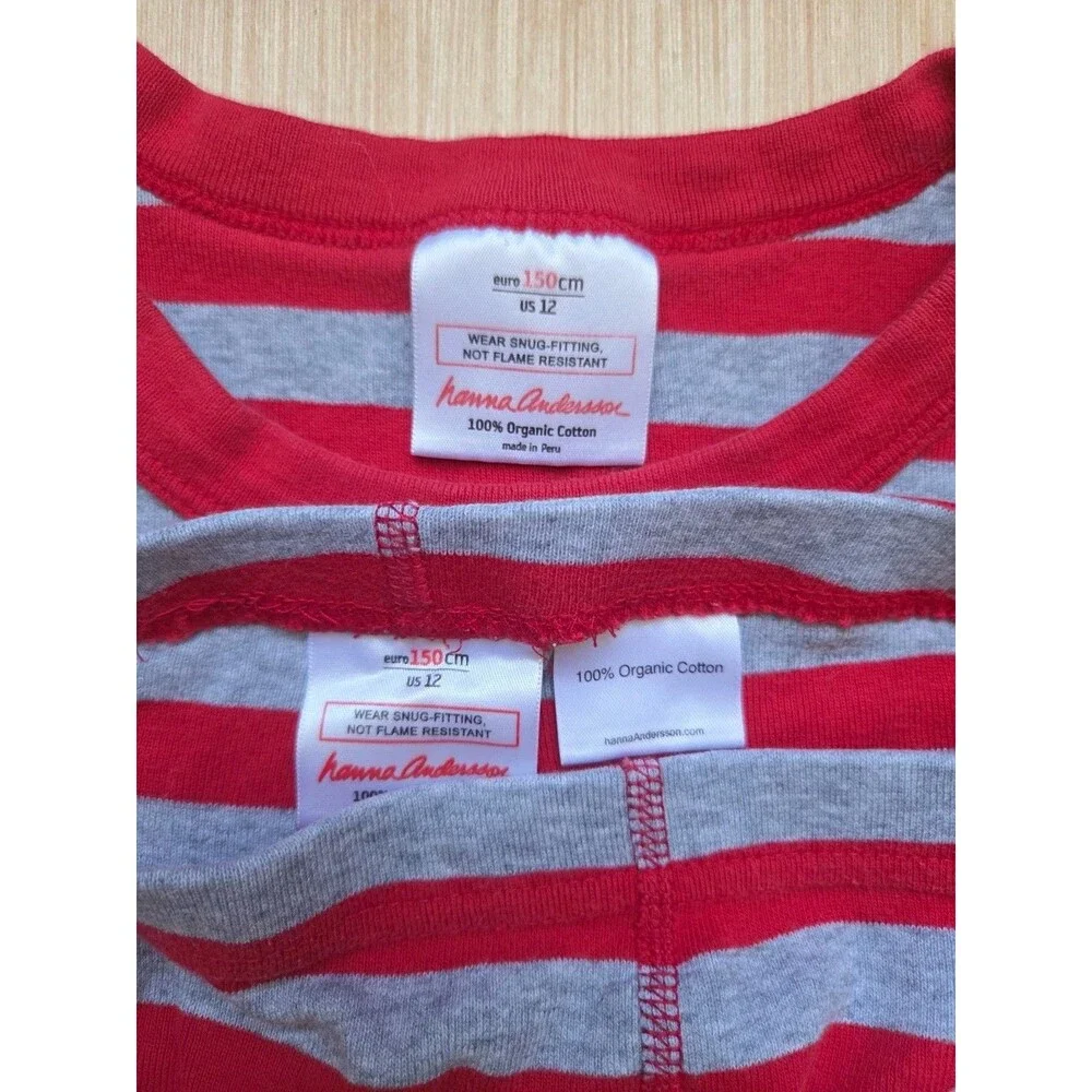 Hanna Andersson Long John Pajamas PJ Set Striped Organic Cotton Red Gray 12